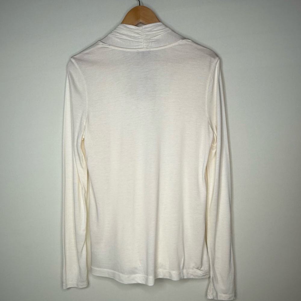 Talbots Long Sleeve Drape Front Layered Faux Wrap Blouse | Cream | M | NWT - Picture 2 of 3